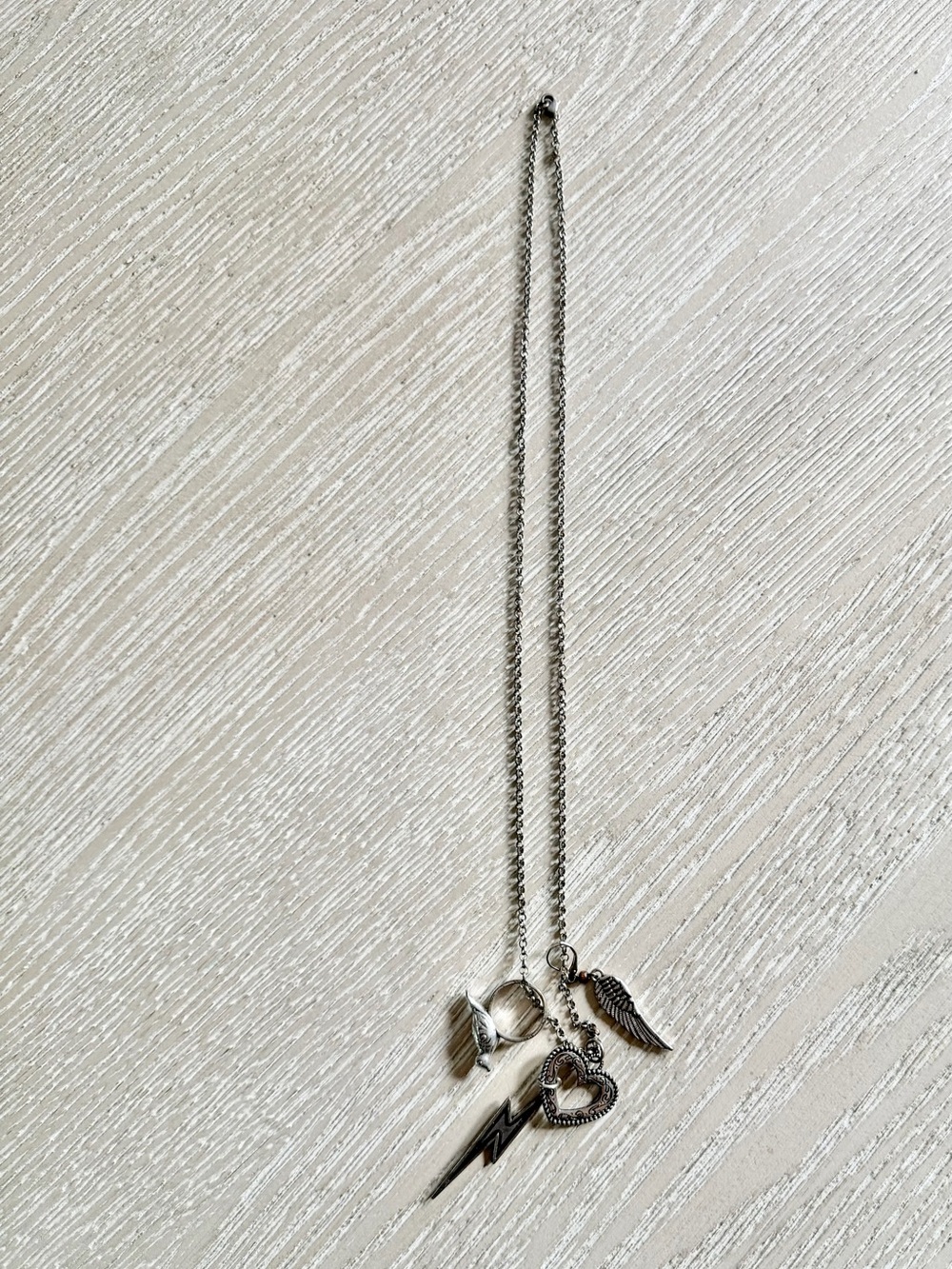 Hot Topic Retro Rock n Roll inspired silver chain charm necklace